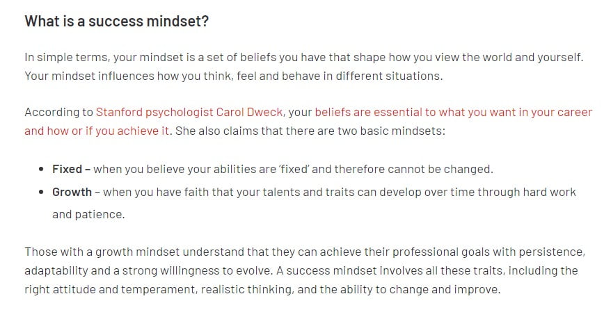 Mindset proven to help you succeed, businesses success too